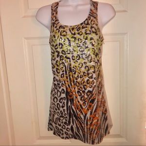 B. Bella Neon Sequin Leopard Print Top (M)